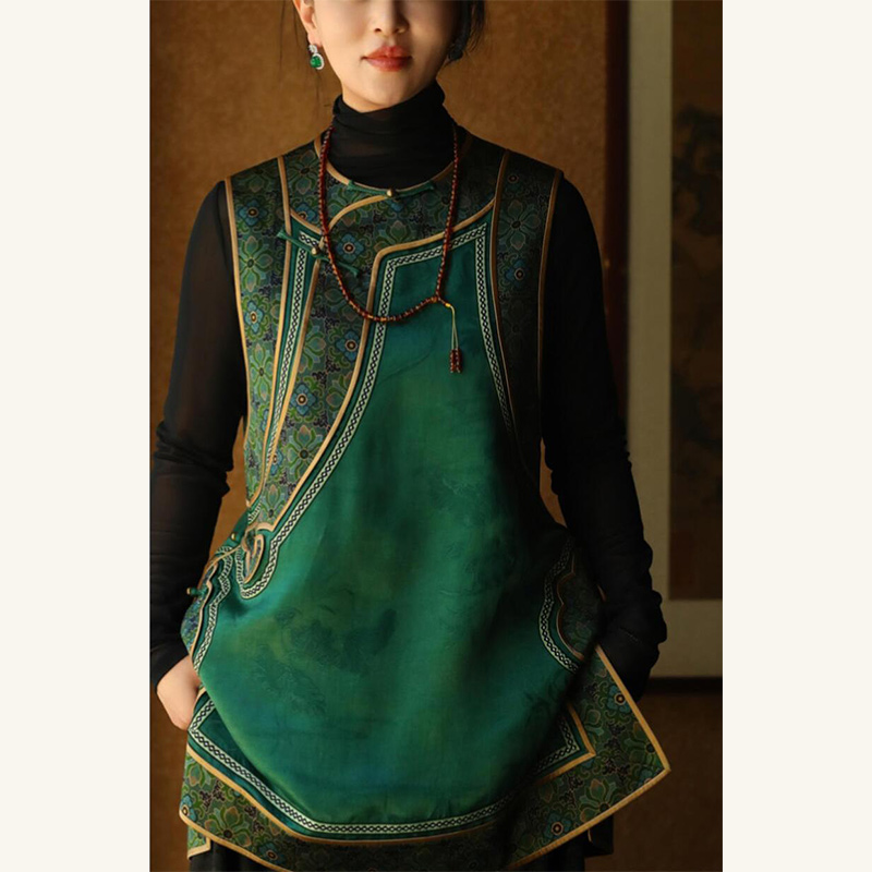 新中式国风超好看单穿绿色马甲