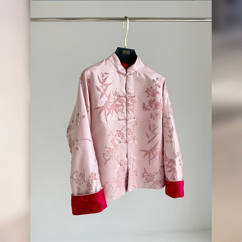 新中式国风粉色宋锦外套女2025新款春高级感超好看小个子唐装上衣,女装/女士精品,常规大码外套,淘宝优惠券,粉丝福利购,淘宝优惠卷