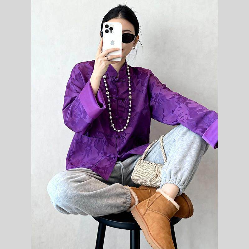 新中式女装国风上衣长袖高级感紫色复古唐装外套女春春秋2026新款,女装/女士精品,常规大码外套,淘宝优惠券,粉丝福利购,淘宝优惠卷