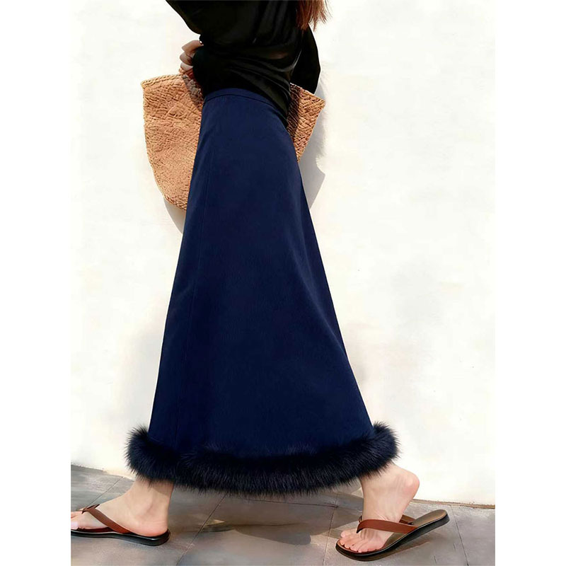 藏蓝色丝绒半身裙包臀长裙一步裙