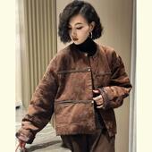 新款 新中式 国风高级感超好看炸街洋气棕色盘扣棉服外套女2025冬季