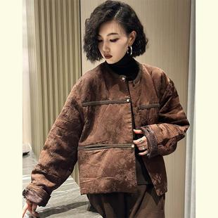 新款 新中式 国风高级感超好看炸街洋气棕色盘扣棉服外套女2025冬季