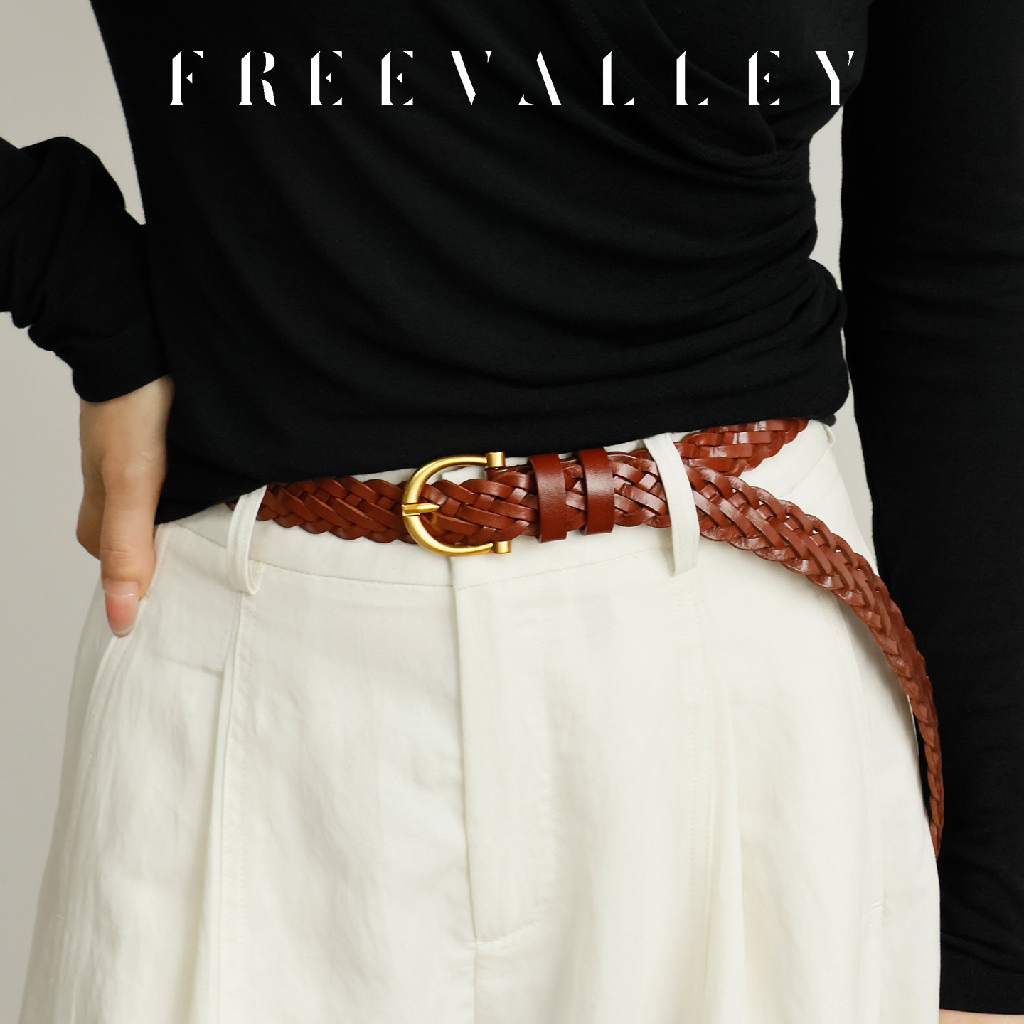 FREEVALLEY自由谷 「夏季新品」情侣同款免打孔皮带 手工编织腰带