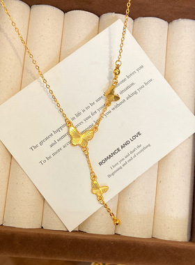 蝴蝶流苏双生花桃花项链