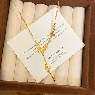 Ivy蝴蝶沙金项链流苏双生花桃花莲花锦鲤时设计轻奢电镀真金项链