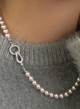 ivy施家珍珠项链满钻卡扣锁骨链