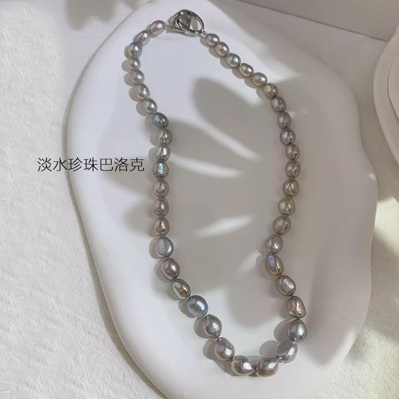 银灰巴洛克天然淡水珍珠项链