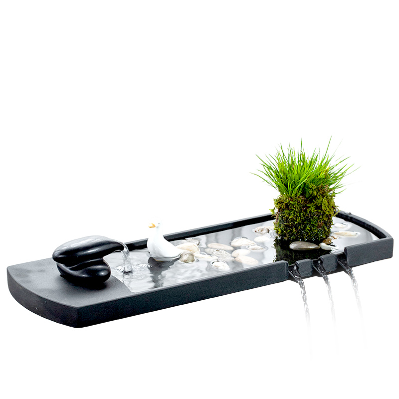 简约中式长方形小k水池鱼池古法水缸瀑布造景流水鱼缸摆件循环水