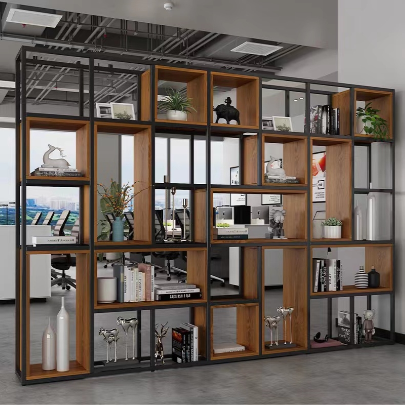 铁艺书架落地客厅餐厅钢s木多层隔断展示架花架博古架办公室置物