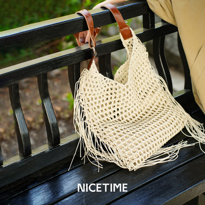 NICETIME流苏编织hobo单肩斜挎包