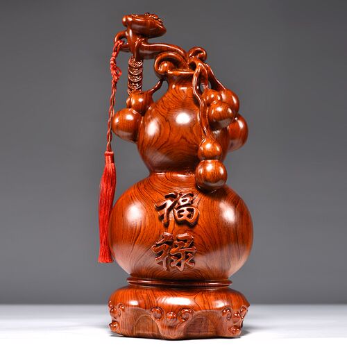 花梨木雕福禄如意k葫芦摆件实木客厅红木质家居中式装饰送礼工艺
