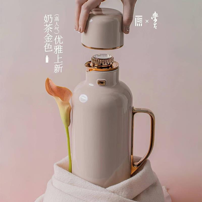 学古传家壶复古焖茶壶热水壶暖壶热水瓶车载家用保温奶茶金1.6L新