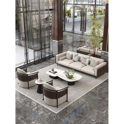 新中式售楼处大厅洽谈沙发组合酒店会所大堂接待会客卡座家具定制