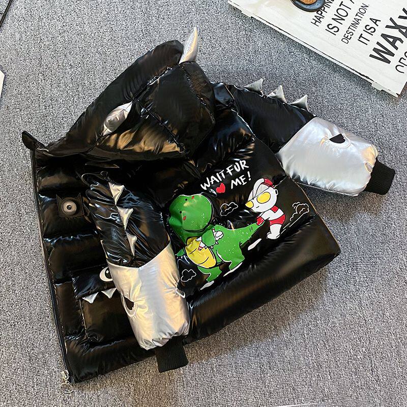 儿童棉衣冬季加绒加厚男童羽绒棉服2-6岁中小童免洗棉袄恐龙外套