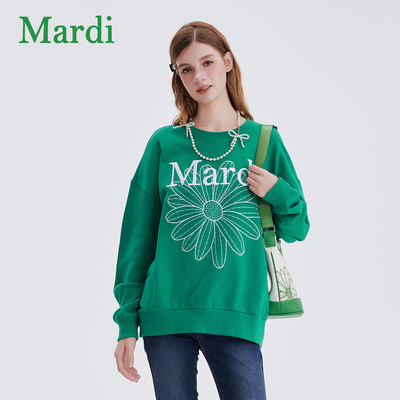 MARDI官方正品小雏菊刺绣圆领卫衣女宽松显瘦韩系上衣2025年秋季