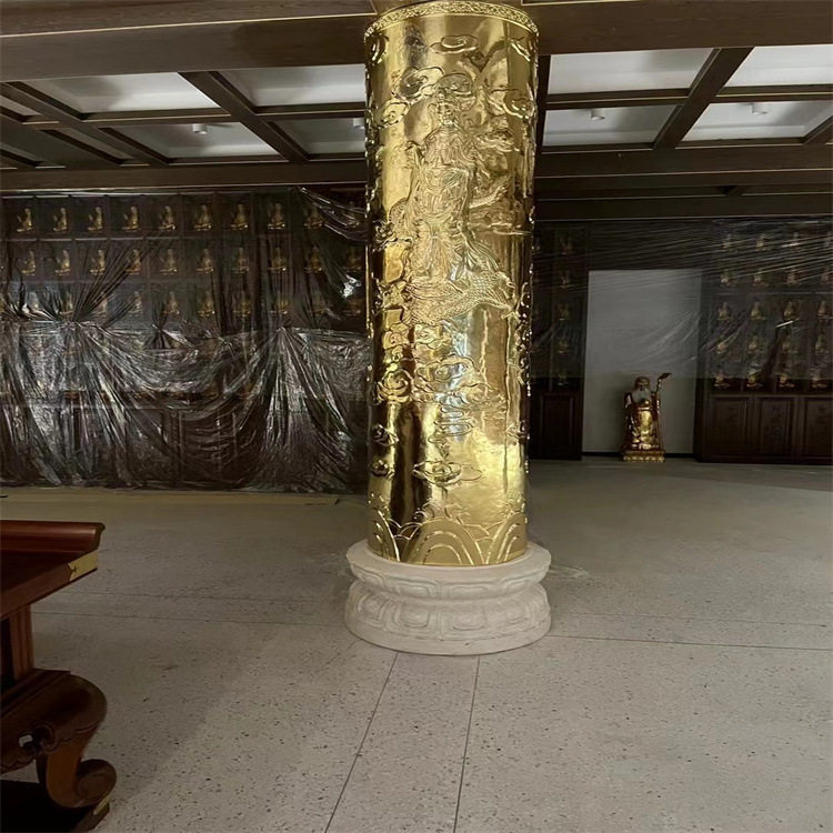 铜包柱铜柱子铜浮雕锻造柱紫黄脚龙柱仿古寺院柱古建瓦潘腾铜艺浙