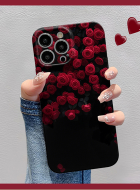 红玫瑰花适用苹果华为vivo小米oppo红米荣耀一加iPhone16手机壳15promax菲林14夏日i13新款12女mate70pro趣味