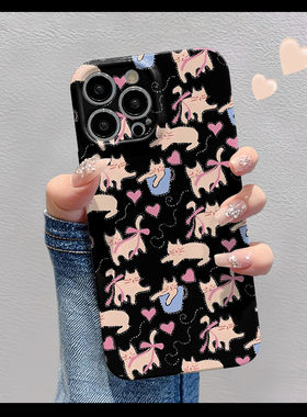 黑色猫咪适用于苹果华为vivo小米oppo红米荣耀一加iPhone16手机壳15promax菲林14夏日i13新款12男女mate70pro