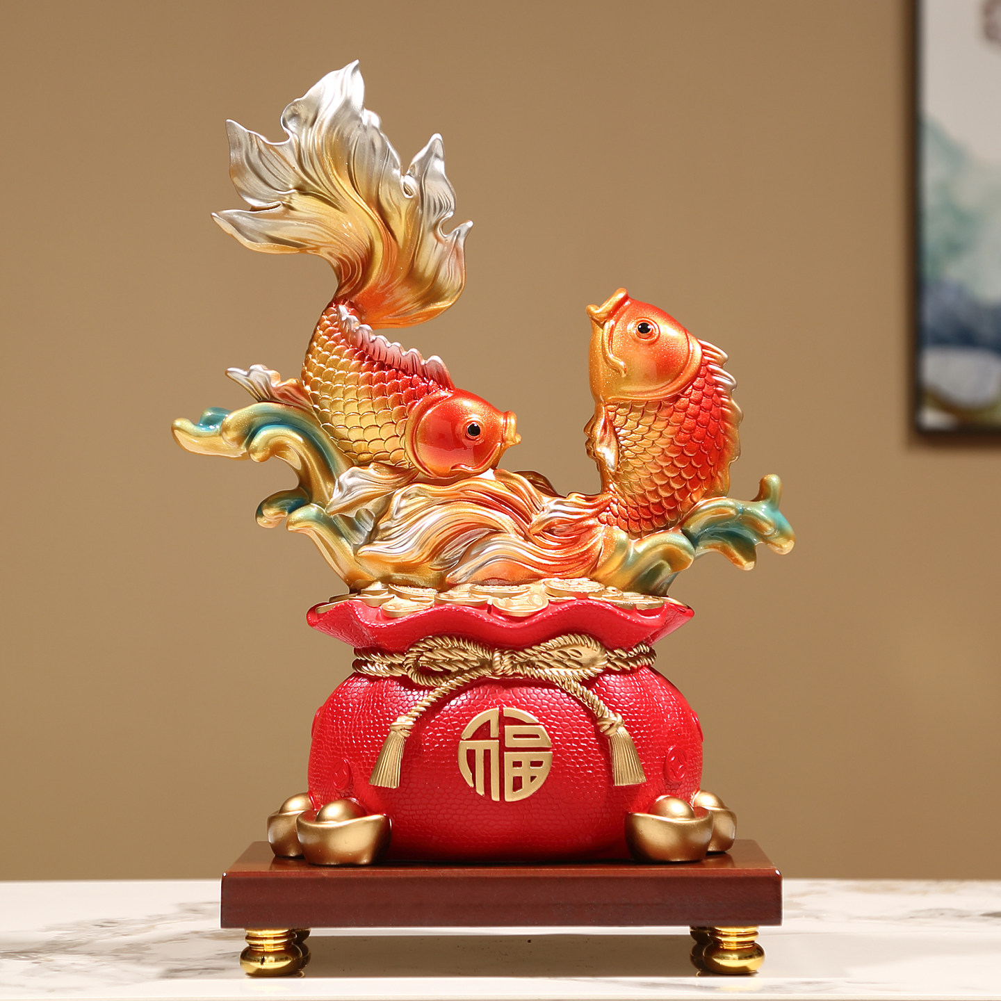 年年有余锦鲤福袋招财摆件玄关客厅酒柜店铺前台装饰乔迁开业礼品