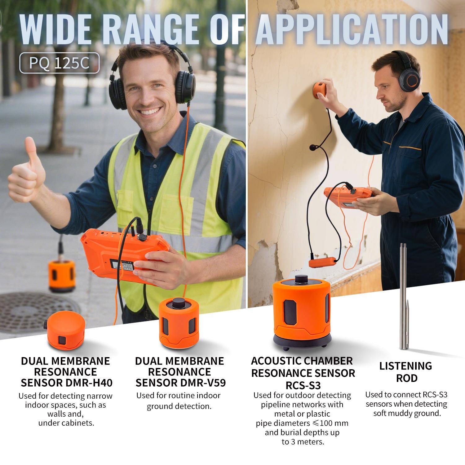 外贸英文版漏水检测仪PQ125C管道测漏仪 water leak detector