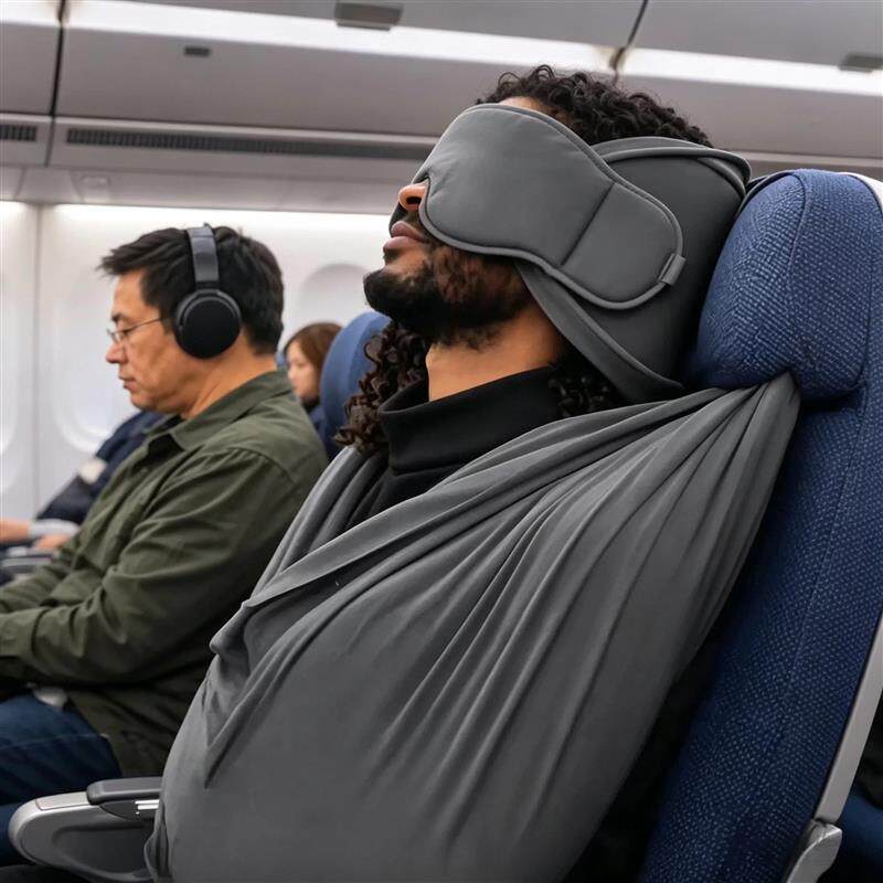 3d旅行睡眠眼罩一体式飞机睡眠套装三合一旅行颈枕头毯子身体带子