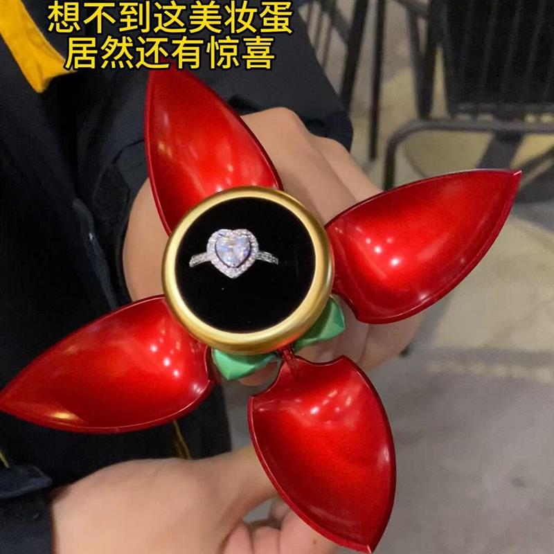 一枝玫瑰花戒指盒首饰自动打开情人节求婚惊喜吊坠饰品包装收纳盒