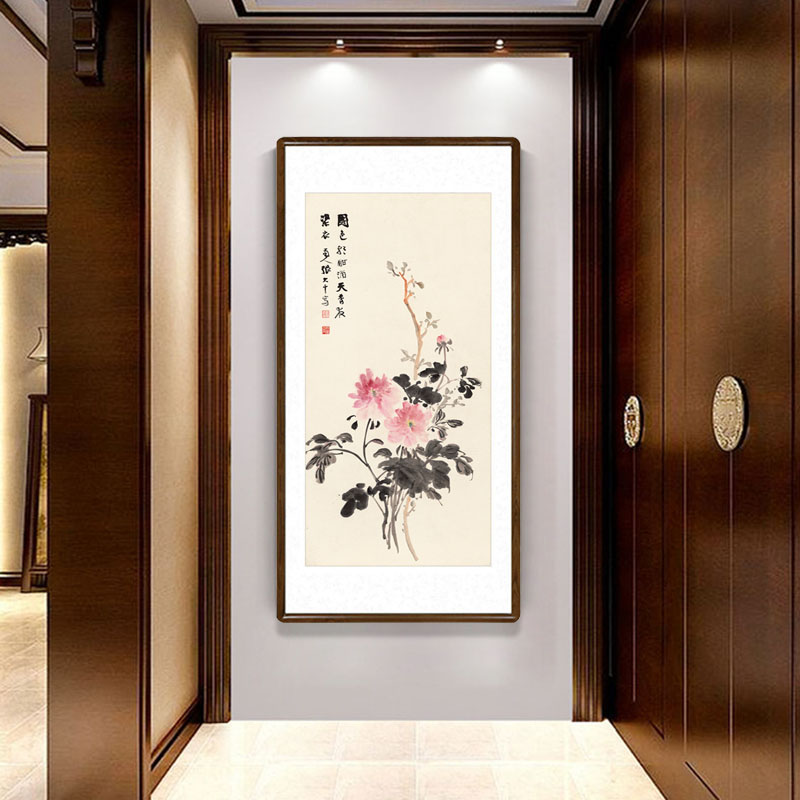 张大千国画牡丹画国色天s香字画客厅装饰画办公室书房竖版玄关壁