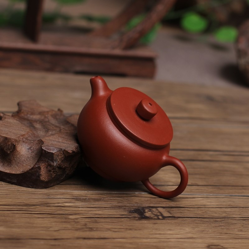 原矿朱泥 平盖小j掇球壶紫砂壶宜兴名家全手工功夫茶壶小品 65cc