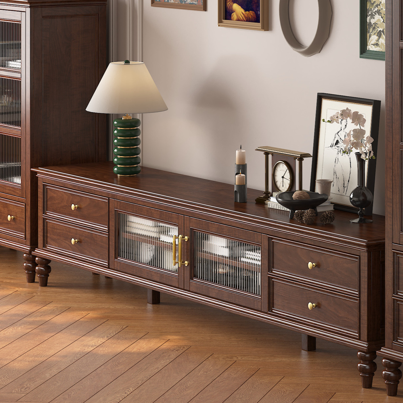 欧煦美式纯实木电视柜茶几组合乡村复古电视机柜影视柜客厅家具