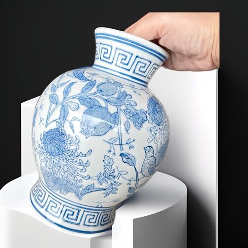 青瓷九月石榴瓶瓶 复古瓶摆设干插瓶