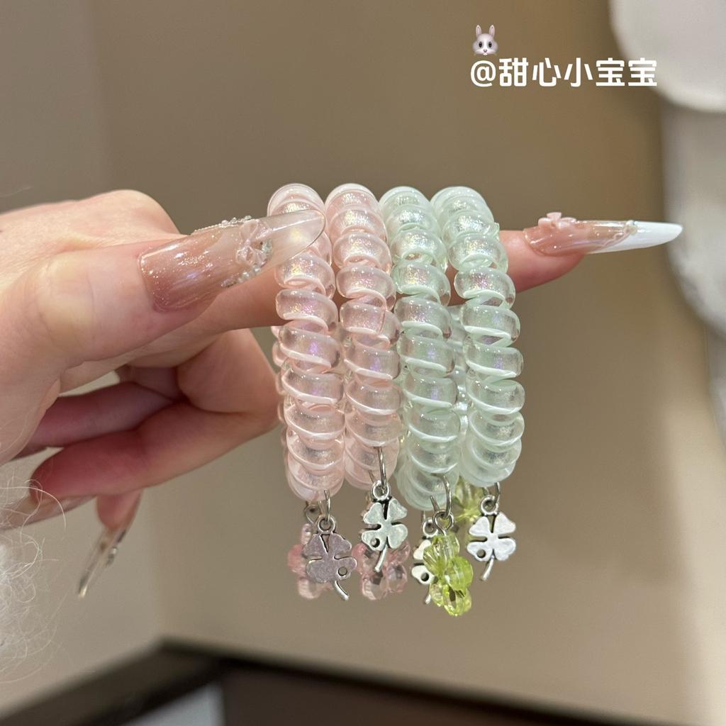 甜美软妹四叶草樱花发圈清新ins风高弹力少女扎头电话线头绳发饰