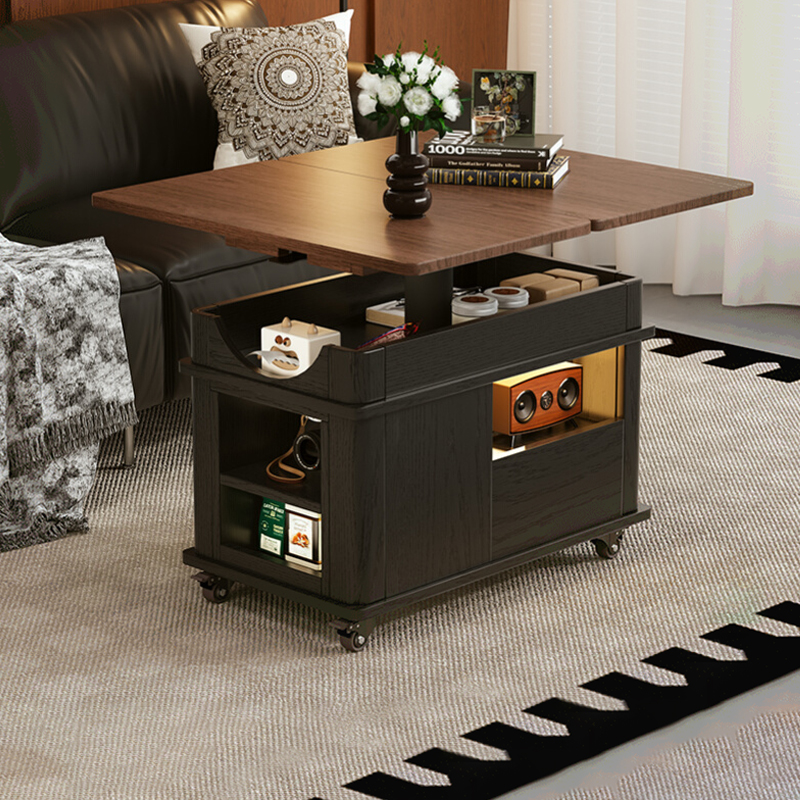 升降茶几可移动折叠中古小推车餐桌两用边几实木沙发边柜茶桌芊洛