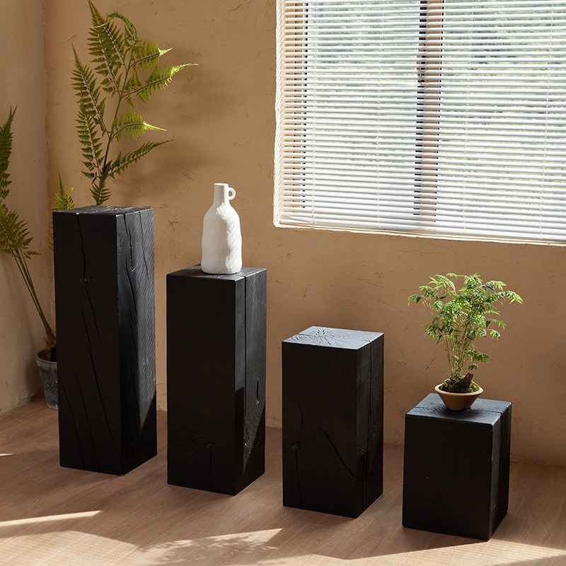 侘寂风碳化木墩实木圆凳原木凳子床头H柜民宿设计师边几摆件换鞋