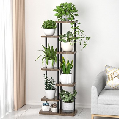 花架子客厅e落地式新款可移动铁艺花架多层实木花盆架阳台高置物