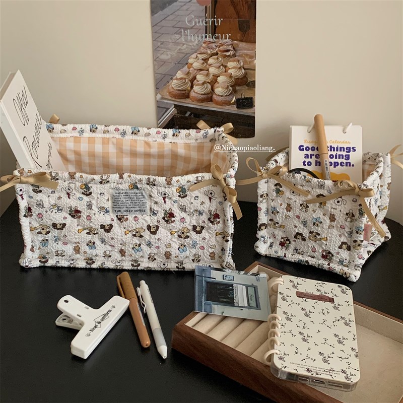 可爱布艺桌面收纳盒可折叠长方形收纳筐女生O宿舍办公室桌上整理