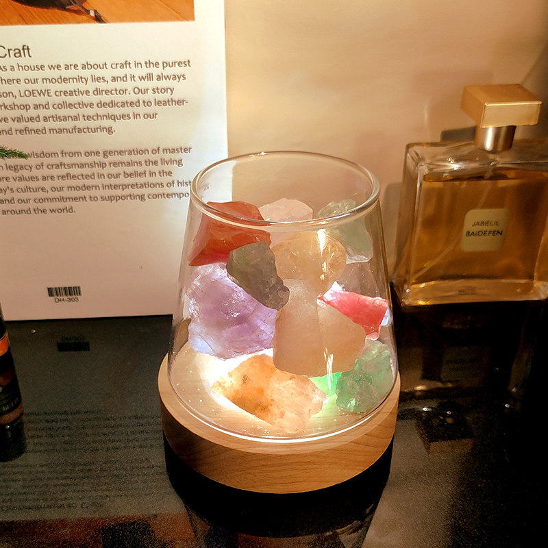 天然水晶无火香薰晶石小夜灯室内扩香石香薰石香氛小夜灯礼品