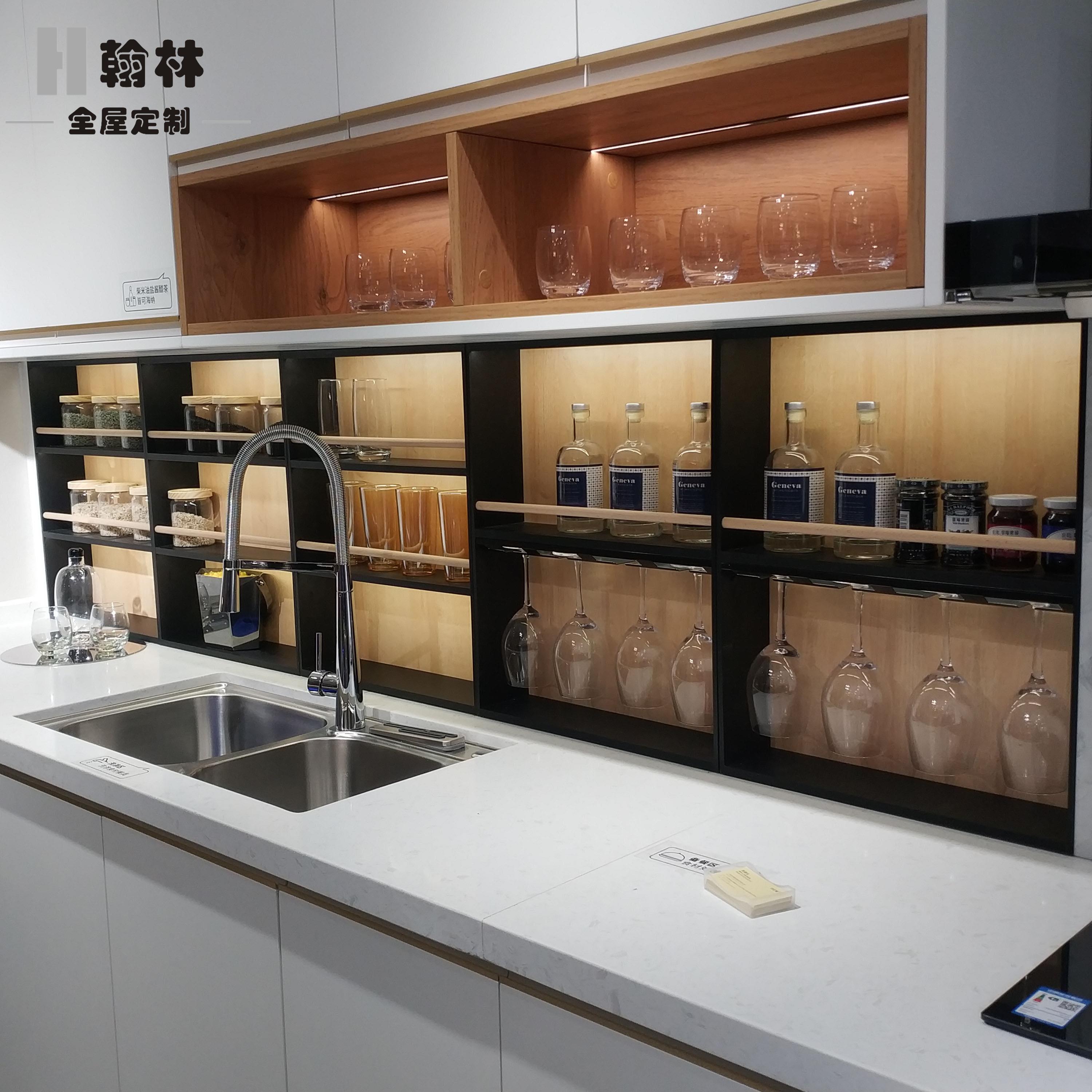 厨房台面发光置物架全铝合金现代多层黑一字形简约红酒杯灯光开