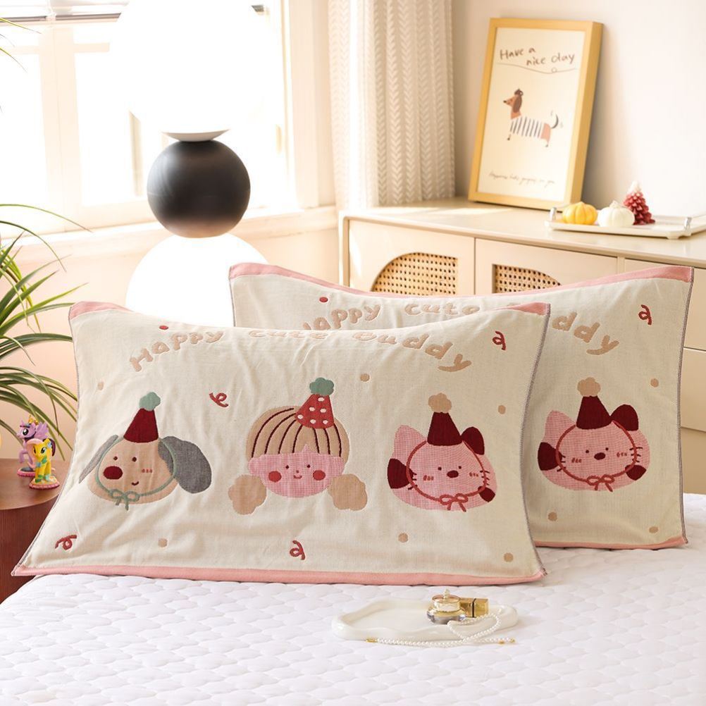八层纯棉纱布枕巾母婴级a类高档卡通可爱柔软情侣全棉加厚枕盖巾
