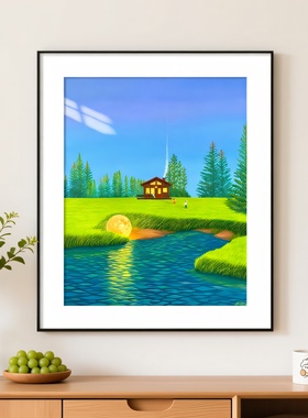 多巴胺唯美意境客厅挂画绿色风景乌托邦卧室装饰画北欧简约玄关画
