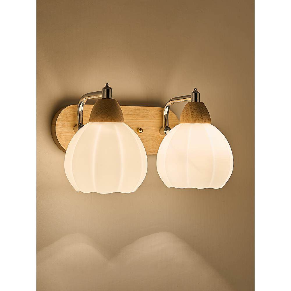 壁灯北欧原木艺简约胡桃色实木卧室床头灯拉线开关客厅过道楼梯灯