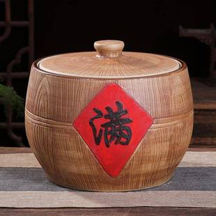 防潮防虫缸茶饼罐水缸 景德镇陶瓷米缸家用密封带盖10斤20斤50斤装