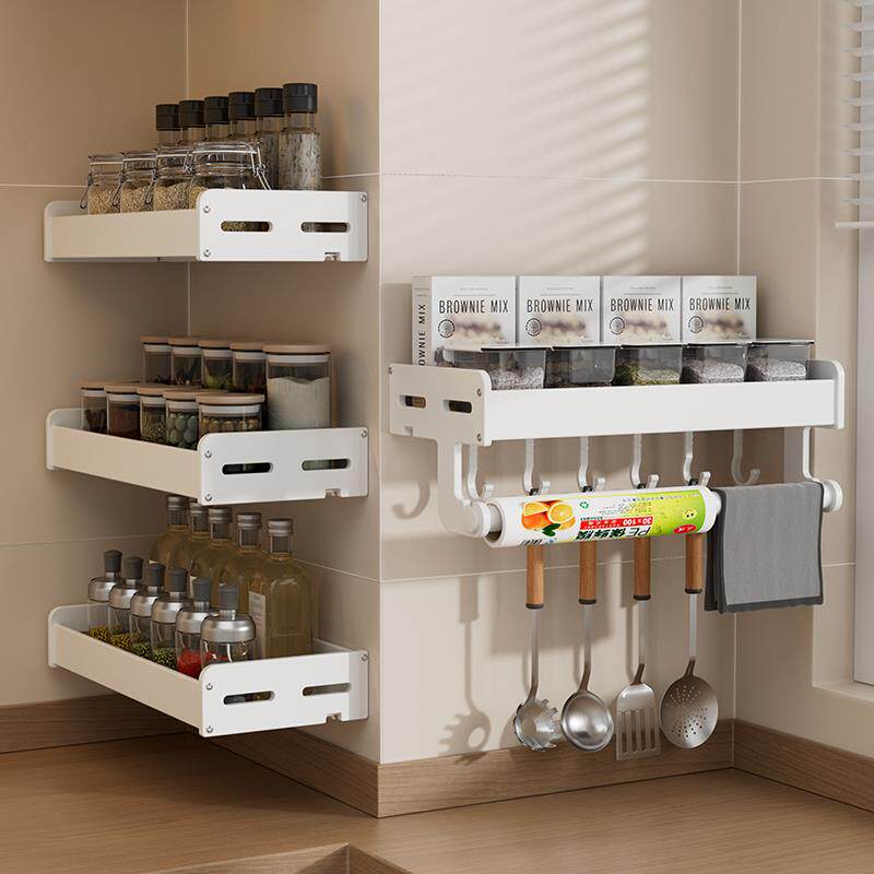 白色调料架壁挂式免打孔调味品收纳厨房置物架小尺寸窄20cm25长宽