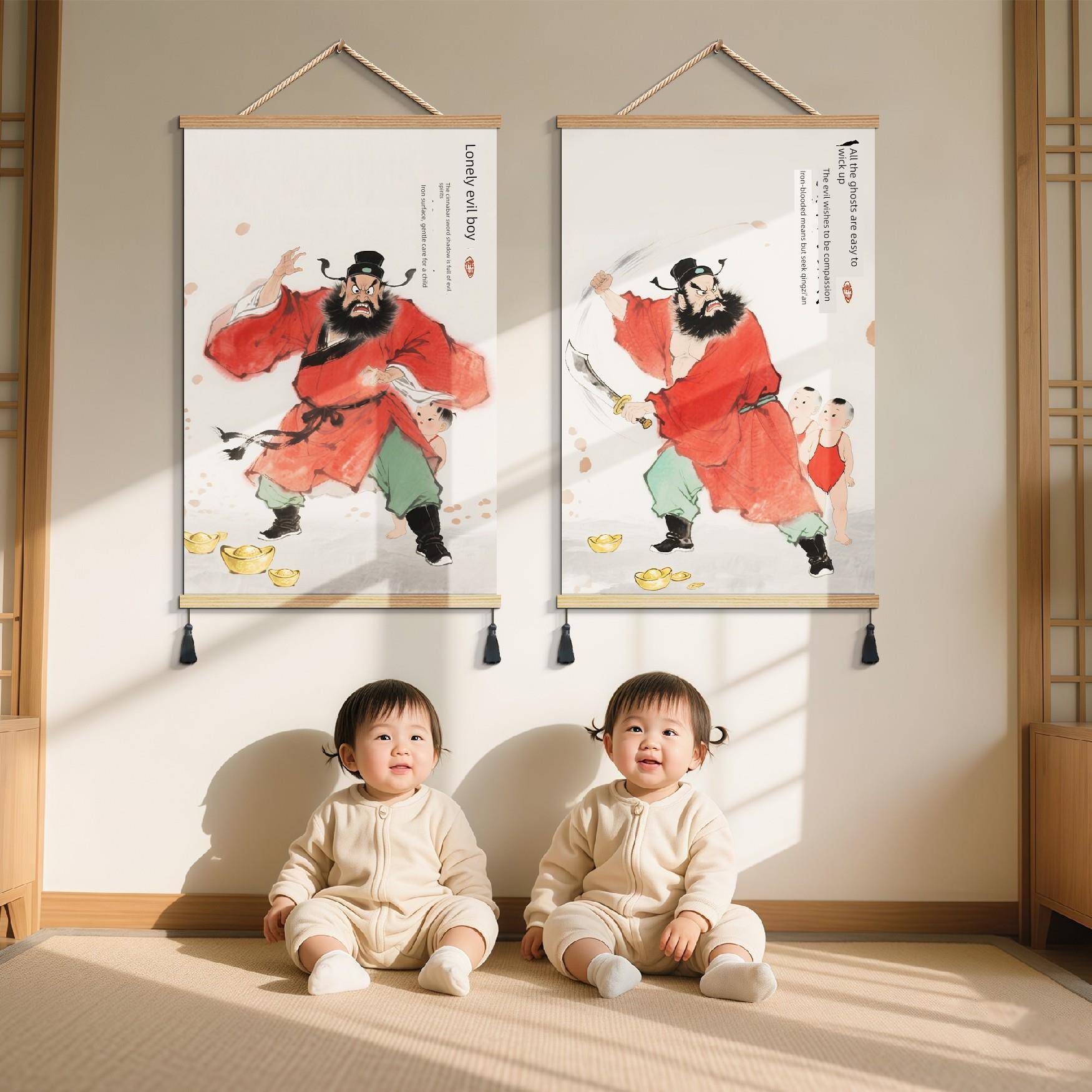 钟敬梓护天师人像挂画招财进宝镇宅门神中国画客厅装饰画入口挂轴