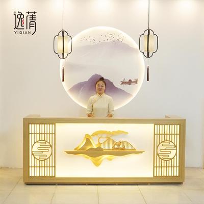 新中式覆古吧台饭店饭厅酒店茶楼实木收银柜台养生馆服装前台接待