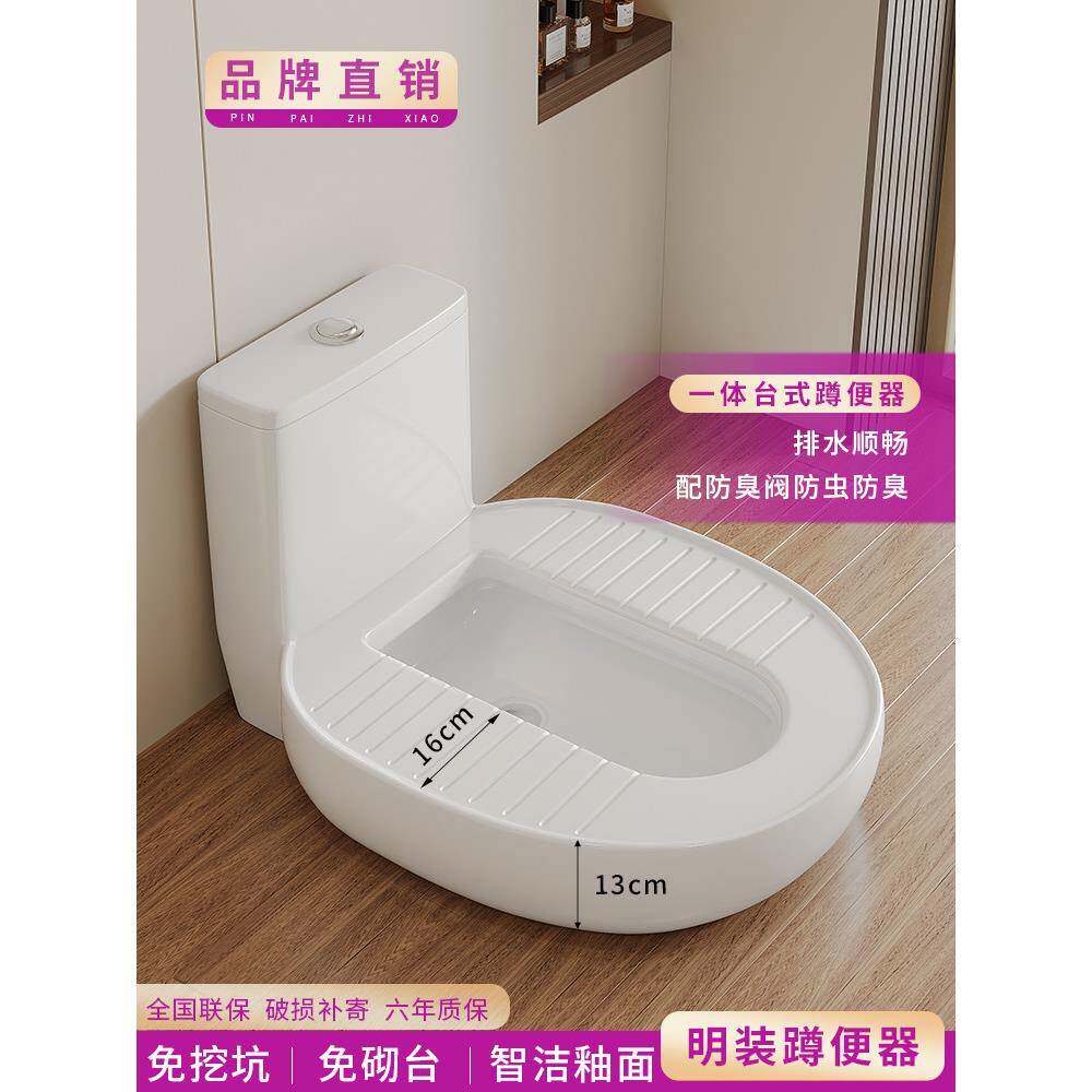 明装一体免挖坑蹲便器马桶坐便改蹲便神器蹲厕免砌台蹲坑坑距350