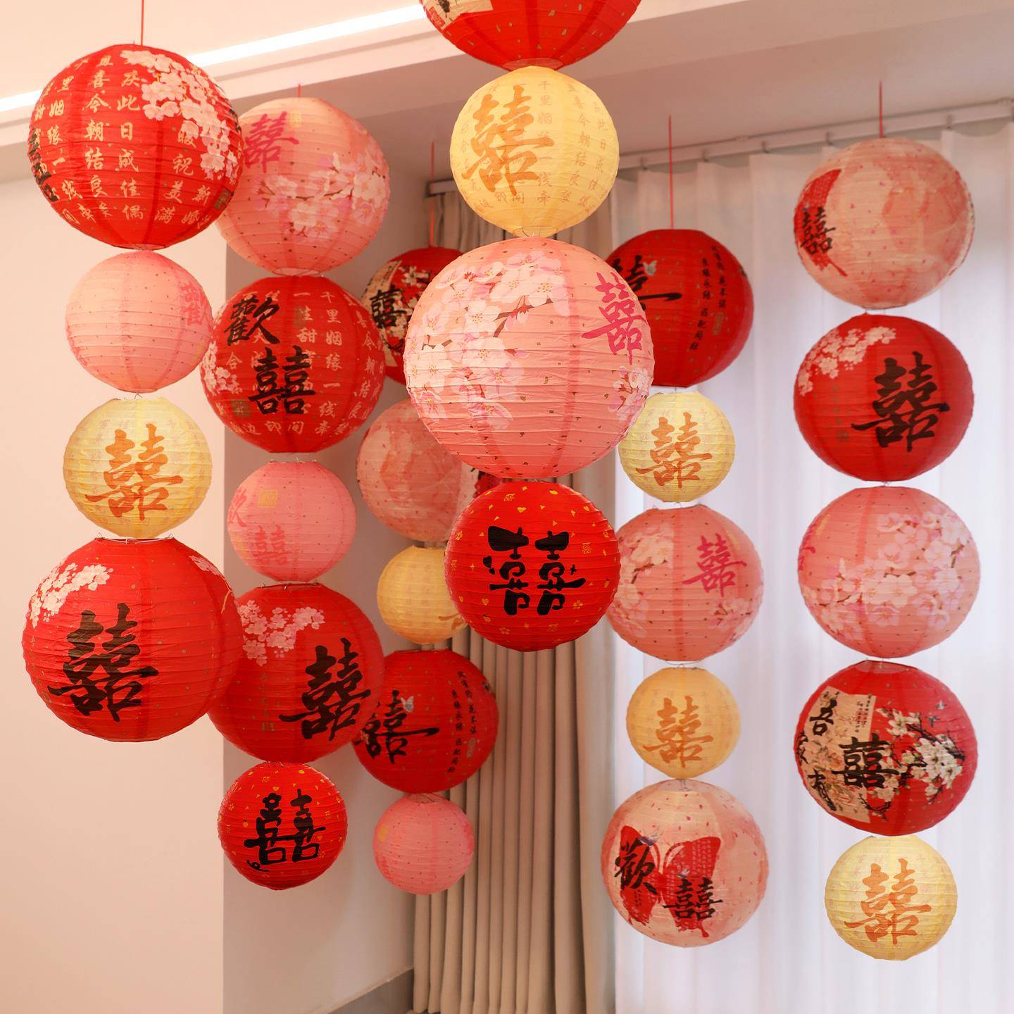 结婚灯笼挂饰婚房布置套装婚礼喜字拉花卧室装饰订婚晨袍拍照道具