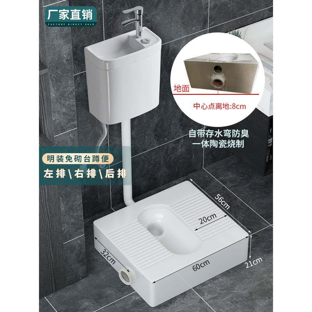 加宽侧排免挖坑蹲便器后排大便池左右出水蹲坑墙排横排免切台矮款