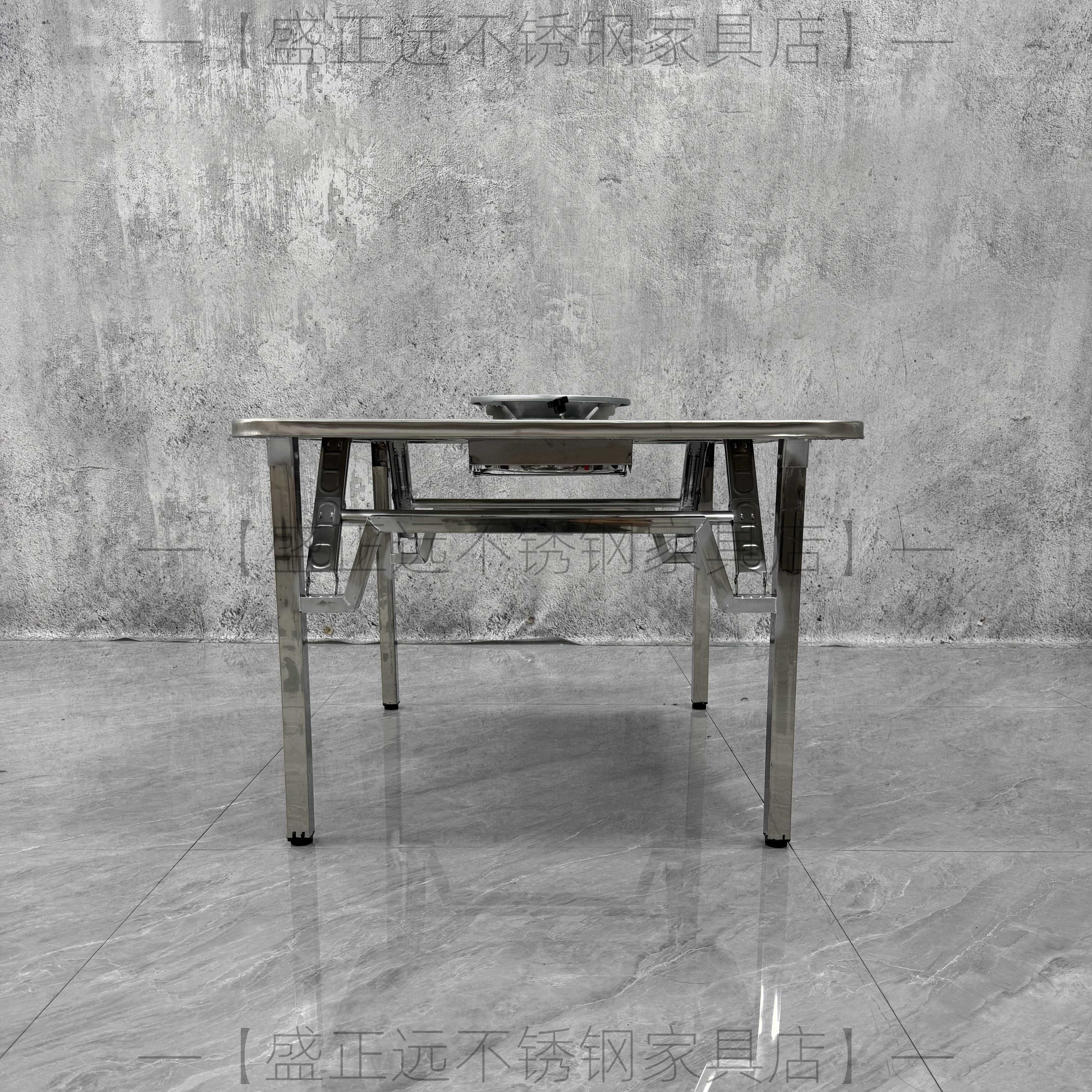 不锈钢可折叠内嵌式油炉火锅桌商用卡式炉户外大排档地摊圆桌方桌