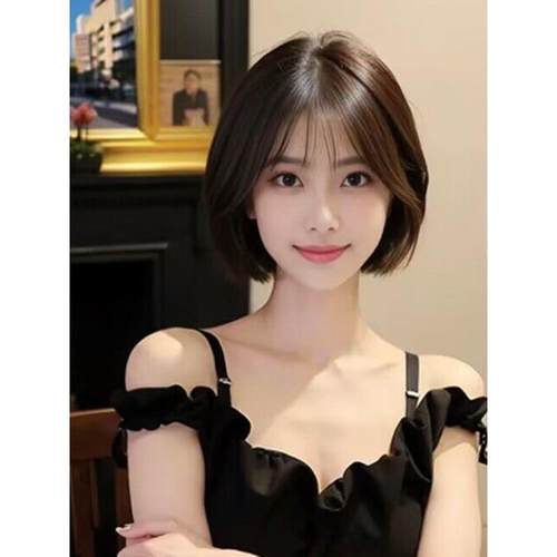 假发女短直发波波头自然蓬松减龄空气刘海日常可爱学生整顶假发套