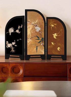 中古风高级感屏风桌面摆件玄关柜电视柜茶桌家居装饰品礼客厅摆画